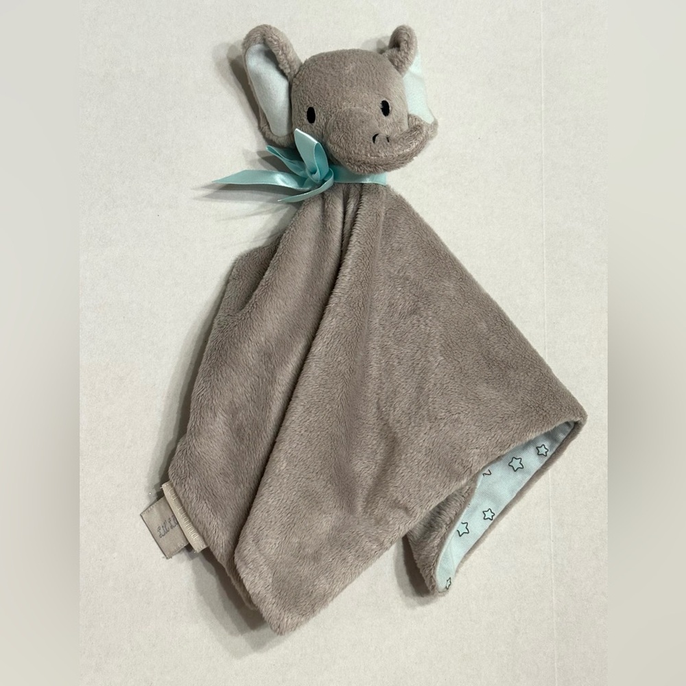 Gray and Blue Elephant Plush Lovey Security Blanket Star Back